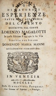 Cover of Saggi di naturali esperienze fatte nell'Academia del Cimento by Magalotti, Lorenzo conte