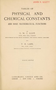 Front cover of Tables of physical and chemical constants and some mathematical functions by G. W. C. Kaye