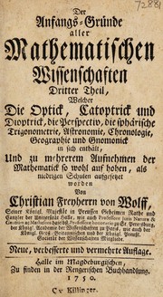 Cover of Der Anfangs-Gründe aller mathematischen Wissenschaften ... by Christian Wolff