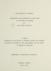 Front cover of Comprehension and production of word order by two-year old children by Janet Adele McClellan
