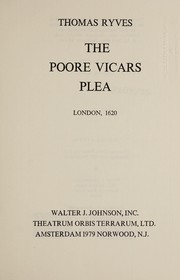 Cover of The poore vicars plea by Ryves, Thomas Sir