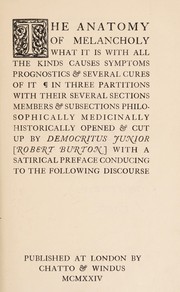 Front cover of The anatomy of melancholy by Robert Burton