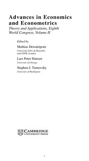 Front cover of ADVANCES IN ECONOMICS AND ECONOMETRICS: THEORY AND APPLICATIONS: EIGHTH WORLD...; ED. BY MATHIAS DEWATRIPONT by M. Dewatripont