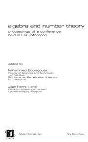Front cover of Algebra and number theory by Jean-Pierre Tignol