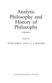 Front cover of ANALYTIC PHILOSOPHY AND THE HISTORY OF PHILOSOPHY; ED. BY TOM SORELL by Tom Sorell