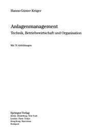 Front cover of Anlagenmanagement by Hanns-Günter Krüger