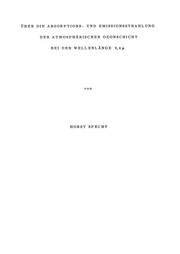 Front cover of Über die Absorptions- und Emissionsstrahlung der Atmosphärischen Ozonschicht bei der Wellenlänge 9,6 [mu] by Horst Specht