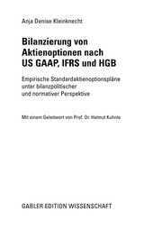 Front cover of Bilanzierung von Aktienoptionen nach US GAAP, IFRS und HGB by Anja Denise Kleinknecht
