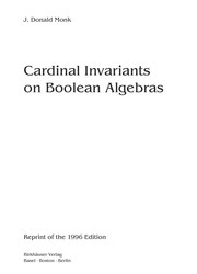 Front cover of Cardinal Invariants on Boolean Algebras by J. Donald Monk
