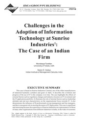 Front cover of Challenges in the adoption of information technology at Sunrise Industries by Monideepa Tarafdar