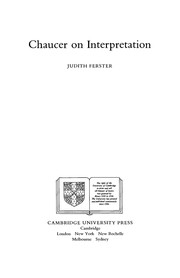 Front cover of Chaucer on interpretation by Judith Ferster