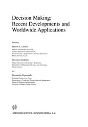 Cover of Decision Making: Recent Developments and Worldwide Applications by S. H. Zanakis