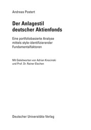 Front cover of Der Anlagestil deutscher Aktienfonds by Andreas Postert