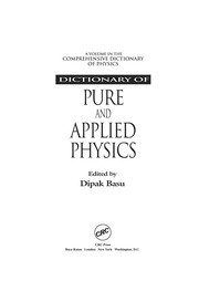 Front cover of Dictionary of pure and applied physics by Dipak Basu
