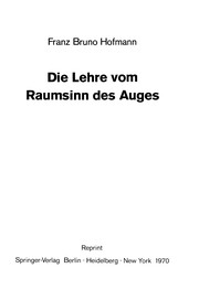 Front cover of Die Lehre vom Raumsinn des Auges by Franz Bruno Hofmann