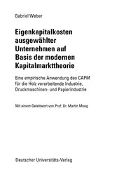 Front cover of Eigenkapitalkosten ausgewählter Unternehmen auf Basis der modernen Kapitalmarkttheorie by Gabriel Webel