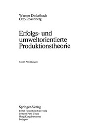 Front cover of Erfolgs- und umweltorientierte Produktionstheorie by Werner Dinkelbach
