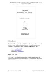 Front cover of Essays on Economics and Society by John Stuart Mill