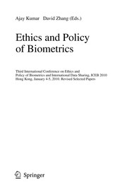Front cover of Ethics and Policy of Biometrics by Ajay Kumar
