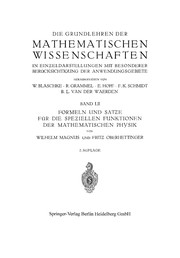 Front cover of Formeln und Sätze für die speziellen Funktionen der mathematischen Physik by Wilhelm Magnus