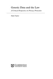 Cover of Genetic data and the law by Mark Taylor