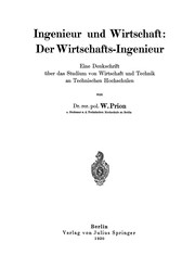 Front cover of Ingenieur und Wirtschaft: Der Wirtschafts-Ingenieur by W. Prion