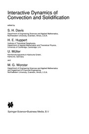 Front cover of Interactive Dynamics of Convection and Solidification by S. H. Davis