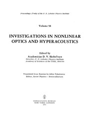 Front cover of Investigations in Nonlinear Optics and Hyperacoustics by D. V. Skobel'tsyn
