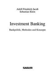 Front cover of Investment Banking by Adolf-Friedrich Jacob