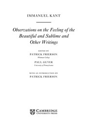 Front cover of Observations on the feeling of the beautiful and sublime and other writings by Immanuel Kant