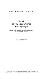 Cover of Kant révolutionnaire by André Tosel