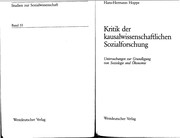 Front cover of Kritik der kausalwissenschaftlichen Sozialforschung by Hans-Hermann Hoppe