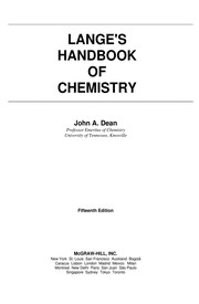Front cover of Lange's Handbook of chemistry by John Aurie Dean
