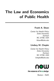 Front cover of The law and economics of public health by Frank A. Sloan