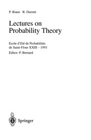 Front cover of Lectures on probability theory by Ecole d'été de probabilités de Saint-Flour (23rd 1993)
