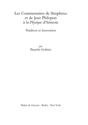 Front cover of Les commentaires de Simplicius et de Jean Philopon a   la Physique d'Aristote by Pantelis Golitsis