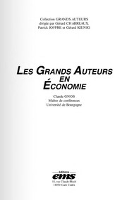 Front cover of Les grands auteurs en économie by Claude Gnos