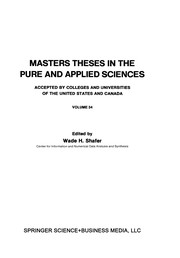 Cover of Masters Theses in the Pure and Applied Sciences by Wade H. Shafer