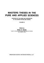 Front cover of Masters Theses in the Pure and Applied Sciences by Wade H. Shafer