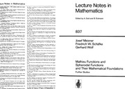 Front cover of Mathieu functions and spheroidal functions and their mathematical foundations, further studies by Josef Meixner