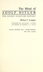 Front cover of The mind of Adolf Hitler by Walter Charles Langer