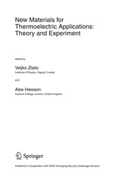 Front cover of New Materials for Thermoelectric Applications: Theory and Experiment by Veljko Zlatić