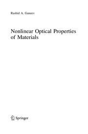 Front cover of Nonlinear Optical Properties of Materials by Rashid A. Ganeev