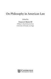 Front cover of On philosophy in American law by Francis J. Mootz