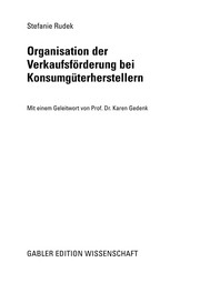 Front cover of Organisation der Verkaufsförderung bei Konsumgüterherstellern by Stefanie Rudek