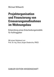 Front cover of Projektorganisation und Finanzierung von Erneuerungsmassnahmen im Wohnungsbau by Michael Willwerth