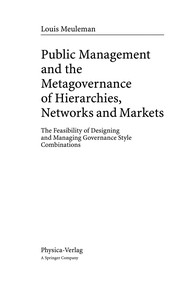 Front cover of Public Management and the Metagovernance of Hierarchies, Networks and Markets by Louis Meuleman