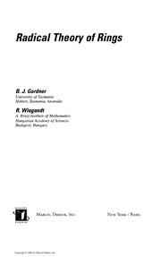 Front cover of Radical theory of rings by B. J. Gardner