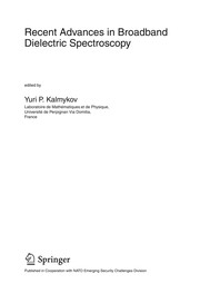 Front cover of Recent Advances in Broadband Dielectric Spectroscopy by Yuri P. Kalmykov