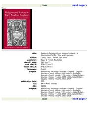 Cover of Religion and society in early modern England by David Cressy